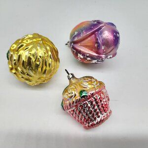 Vintage MCM Glass Flower Rose Basket Christmas Holiday Ornament